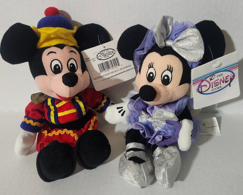 Disney Store Nutcracker Mickey Sugar Plum Minnie Bean Bag Plush Lot Tags